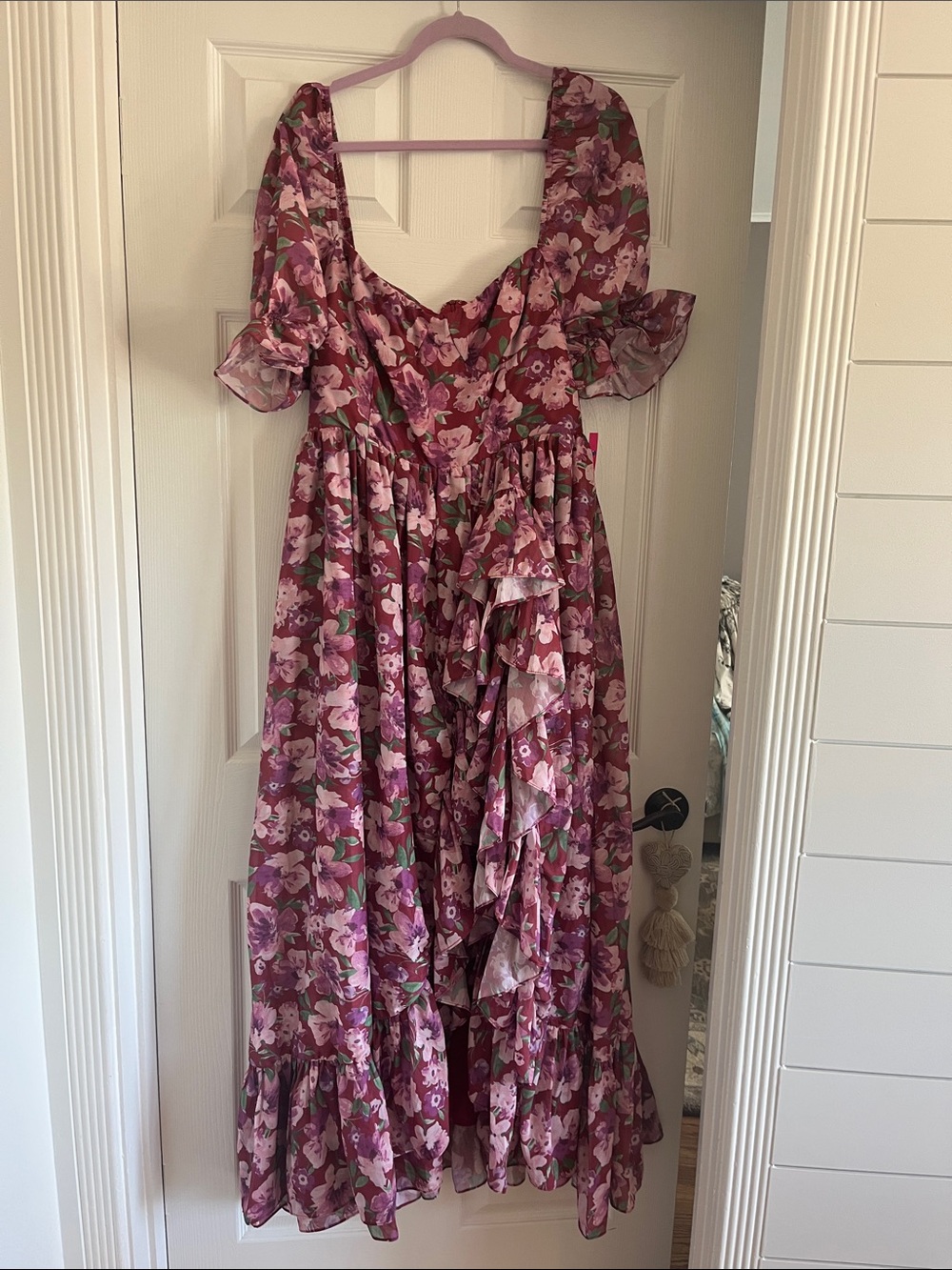 Terani Couture Pink Floral Ruffle Midi Dress - Picture 4 of 10